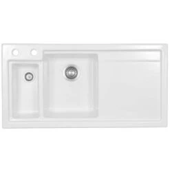 Thomas Denby Lydian Chef 1.5 Bowl Kitchen Sink & RH Drainer - White Gloss - LYD1020RWH