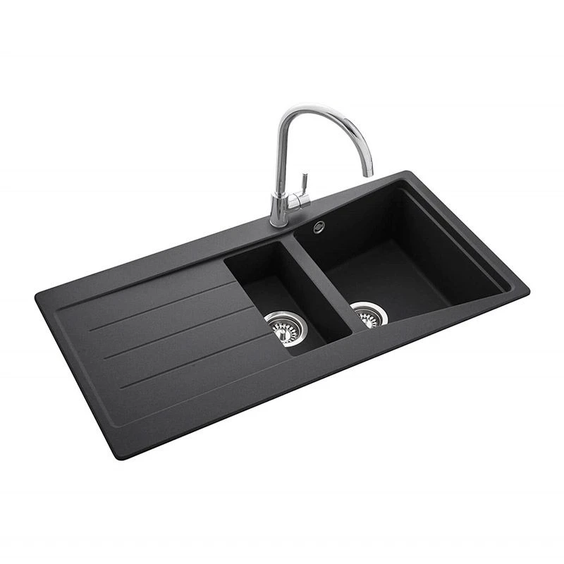 Rangemaster Mica 1.5 Bowl Igneous Granite Kitchen Sink - Ash Black - MIC1052AS/ 2 Rangemaster Mica 1.5 Bowl Igneous Granite Kitchen Sink - Ash Black - MIC1052AS/ - Image 2