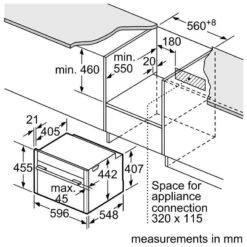 Neff N90 C24FT53G0B Bulit In Compact Steam Oven With Home Connect - Black With Graphite Grey Trim -Blanco Shop n e neff n90 c24ft53g0b built in compact steam oven dimensions2