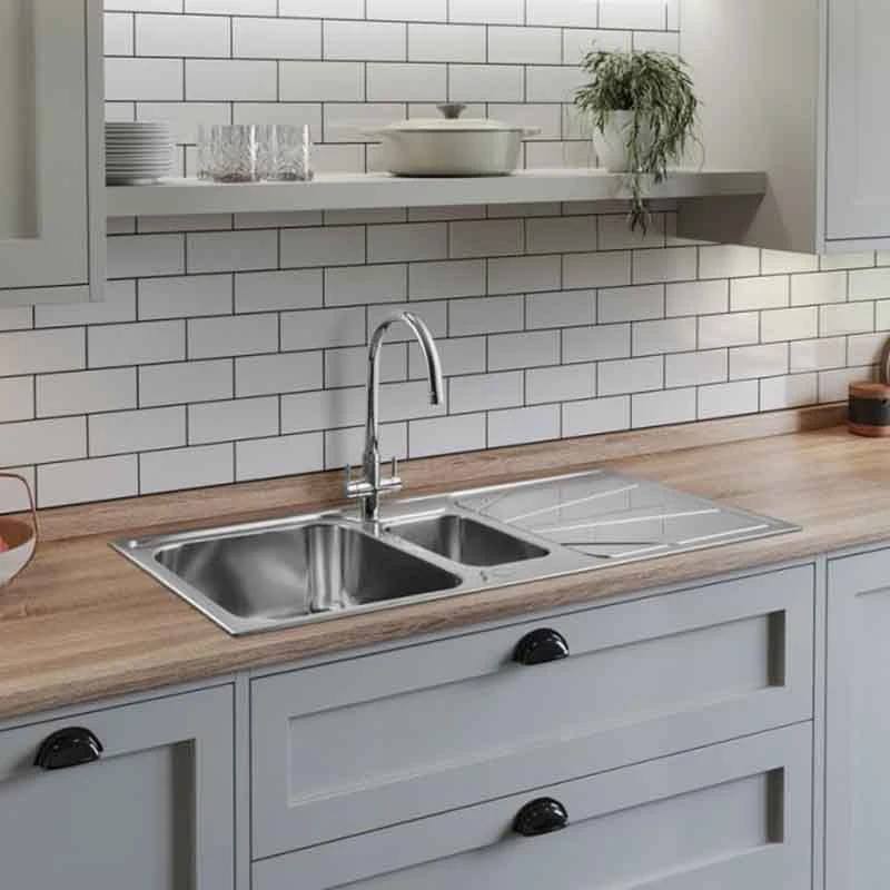 Leisure Nimbus 1.5 Bowl Inset Kitchen Sink With Reversible Drainer - Polished Stainless Steel - NIM1052/ 2 Leisure Nimbus 1.5 Bowl Inset Kitchen Sink With Reversible Drainer - Polished Stainless Steel - NIM1052/ - Image 2