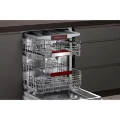 Neff N90 S189YCX02E Built-In F/I 60cm 14 Place Dishwasher With Home Connect - Black -Blanco Shop neff n90s189ycx02e open racks and tray front view