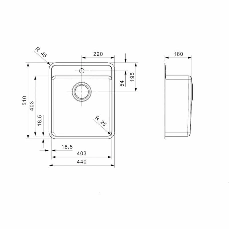 Reginox Ohio 1 Bowl Integrated Sink With Tap Wing - Jet Black - OHIO 40X40 TW JB 2 Reginox Ohio 1 Bowl Integrated Sink With Tap Wing - Jet Black - OHIO 40X40 TW JB - Image 2