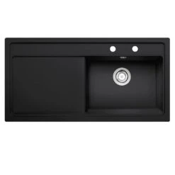 Thomas Denby Opus XL 1 Bowl Ceramic Kitchen Sink & RH Drainer - Black Satin - OPU1010RBL