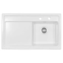 Thomas Denby Opus Compact 1 Bowl Ceramic Kitchen Sink & LH Drainer - White Gloss - OPU861LWH