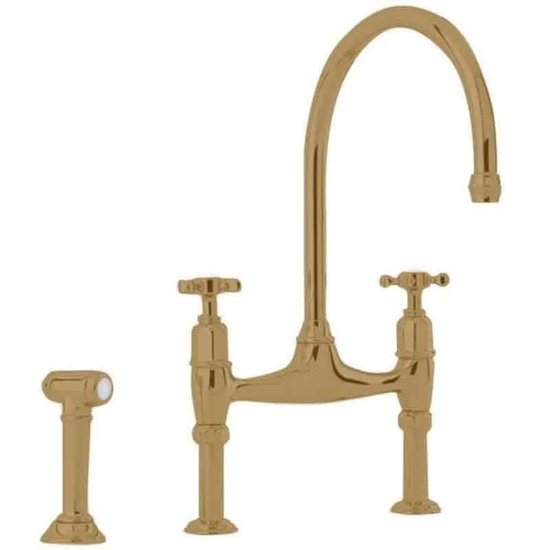 Perrin & Rowe Ionian Bridge Mixer Tap With Crosshead Handles - Aged Brass - 4172AB 2 Perrin & Rowe Ionian Bridge Mixer Tap With Crosshead Handles - Aged Brass - 4172AB - Image 2