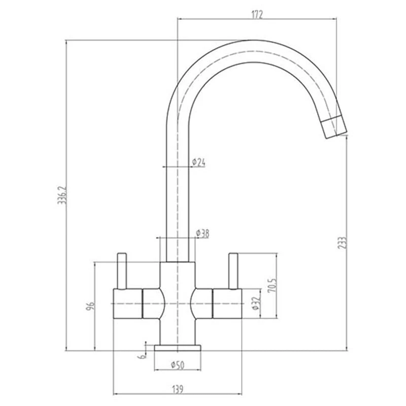 Prima Staten Swan Neck Dual Lever Mixer Tap - Brushed Steel - BPR2206 2 Prima Staten Swan Neck Dual Lever Mixer Tap - Brushed Steel - BPR2206 - Image 2