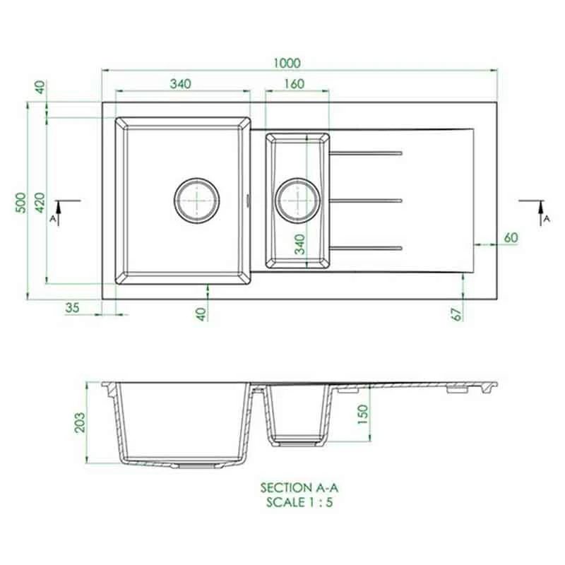 Prima+ 1.5 Bowl Granite Reversible Inset Sink With Drainer - Gun Metal - CPR324 2 Prima+ 1.5 Bowl Granite Reversible Inset Sink With Drainer - Gun Metal - CPR324 - Image 2