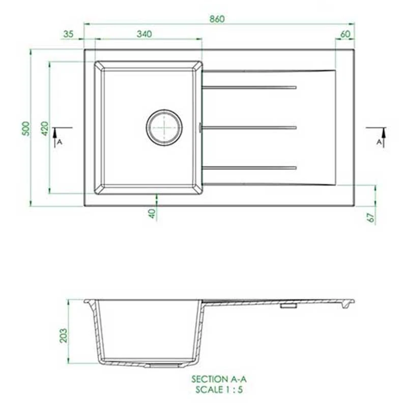 Prima+ 1 Bowl Granite Reversible Compact Inset Sink With Drainer - White - CPR345 2 Prima+ 1 Bowl Granite Reversible Compact Inset Sink With Drainer - White - CPR345 - Image 2