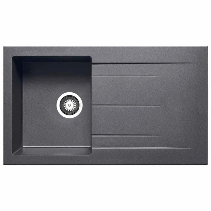 Prima+ 1 Bowl Granite Reversible Compact Inset Sink With Drainer - Gun Metal - CPR346 1 Prima+ 1 Bowl Granite Reversible Compact Inset Sink With Drainer - Gun Metal - CPR346