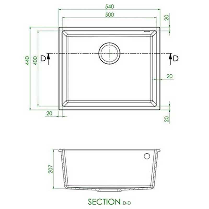 Prima+ 1 Bowl Granite Undermount Sink - Light Grey - CPR358 2 Prima+ 1 Bowl Granite Undermount Sink - Light Grey - CPR358 - Image 2