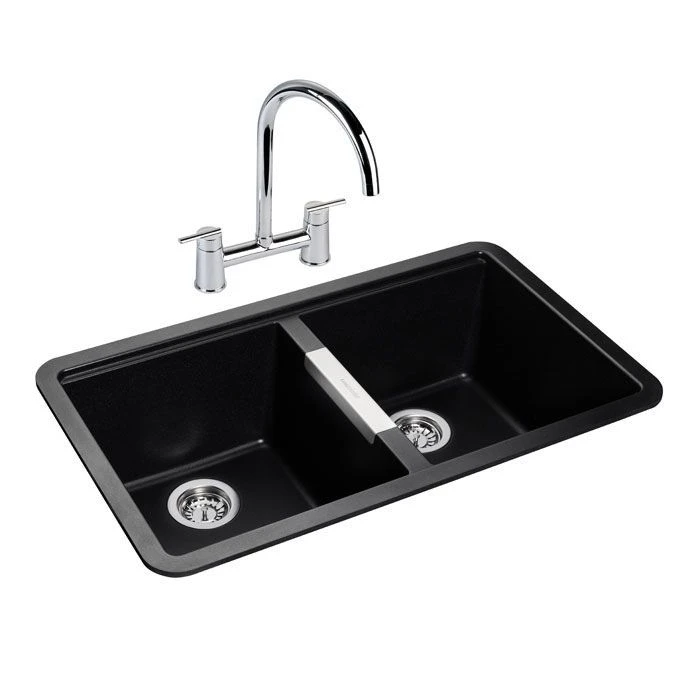 Rangemaster Paragon 2 Bowl Igneous Granite Kitchen Sink - Ash Black - PAR3641AS/ 3 Rangemaster Paragon 2 Bowl Igneous Granite Kitchen Sink - Ash Black - PAR3641AS/ - Image 3