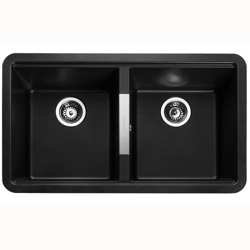 Rangemaster Paragon 2 Bowl Igneous Granite Kitchen Sink - Ash Black - PAR3641AS/ 1 Rangemaster Paragon 2 Bowl Igneous Granite Kitchen Sink - Ash Black - PAR3641AS/
