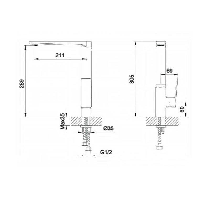 RAK Ceramics Angled Kitchen Sink Mixer With Single Side Lever - RAKKIT010 2 RAK Ceramics Angled Kitchen Sink Mixer With Single Side Lever - RAKKIT010 - Image 2
