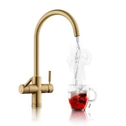 Rangemaster GEO Intense 4 In 1 Tap And Boiler - Brushed Brass - GEO4TIDBB/ -Blanco Shop r a rangemaster geo4tidbb tap pouring