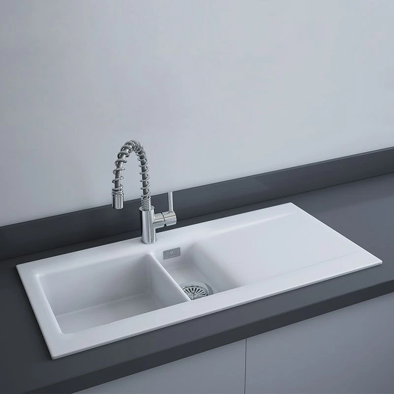 RAK Ceramics Dream 1 Slim 1.5 Bowl Kitchen Sink - Matt White - OC200NTSL500A 1 RAK Ceramics Dream 1 Slim 1.5 Bowl Kitchen Sink - Matt White - OC200NTSL500A