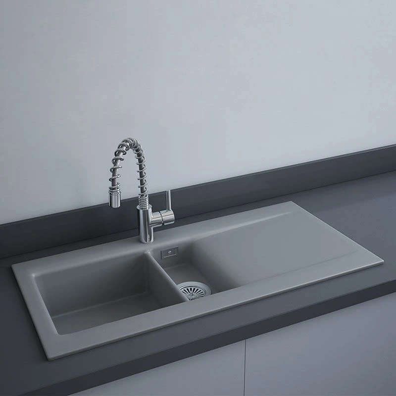 RAK Ceramics Dream 1 Slim 1.5 Bowl Kitchen Sink - Matt Grey - OC200NTSL503A 1 RAK Ceramics Dream 1 Slim 1.5 Bowl Kitchen Sink - Matt Grey - OC200NTSL503A
