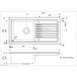 Reginox Regi-Ceramic 1 Bowl Kitchen Sink Including Waste - White - RL 304 CW -Blanco Shop rl304cw dimensions