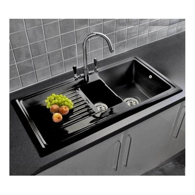 Reginox Regi-Ceramic 1.5 Bowl Kitchen Sink Including Waste - Black - RL 401 CB 2 Reginox Regi-Ceramic 1.5 Bowl Kitchen Sink Including Waste - Black - RL 401 CB - Image 2
