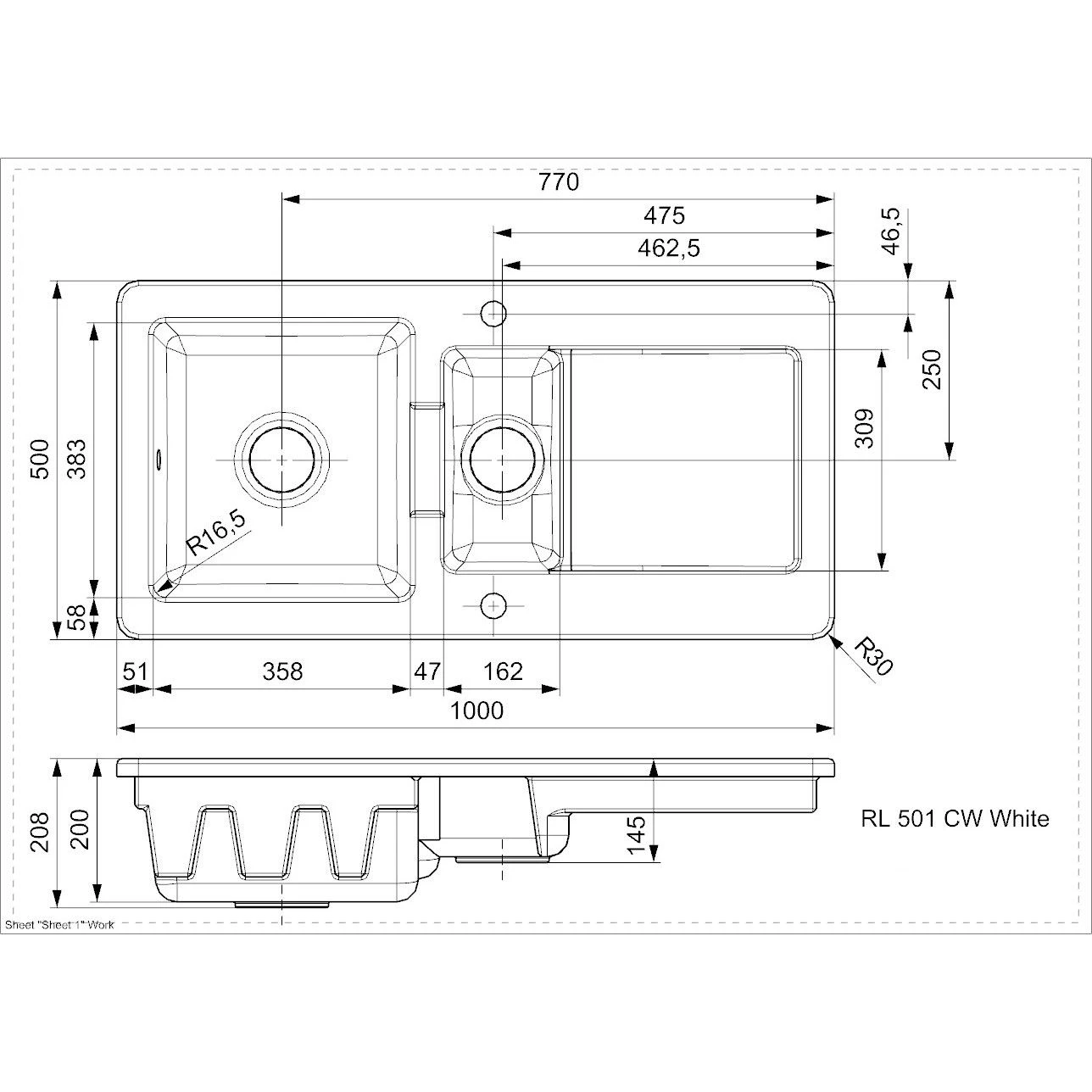 Reginox Regi-Ceramic 1.5 Bowl Kitchen Sink - White - RL 501 CW 2 Reginox Regi-Ceramic 1.5 Bowl Kitchen Sink - White - RL 501 CW - Image 2