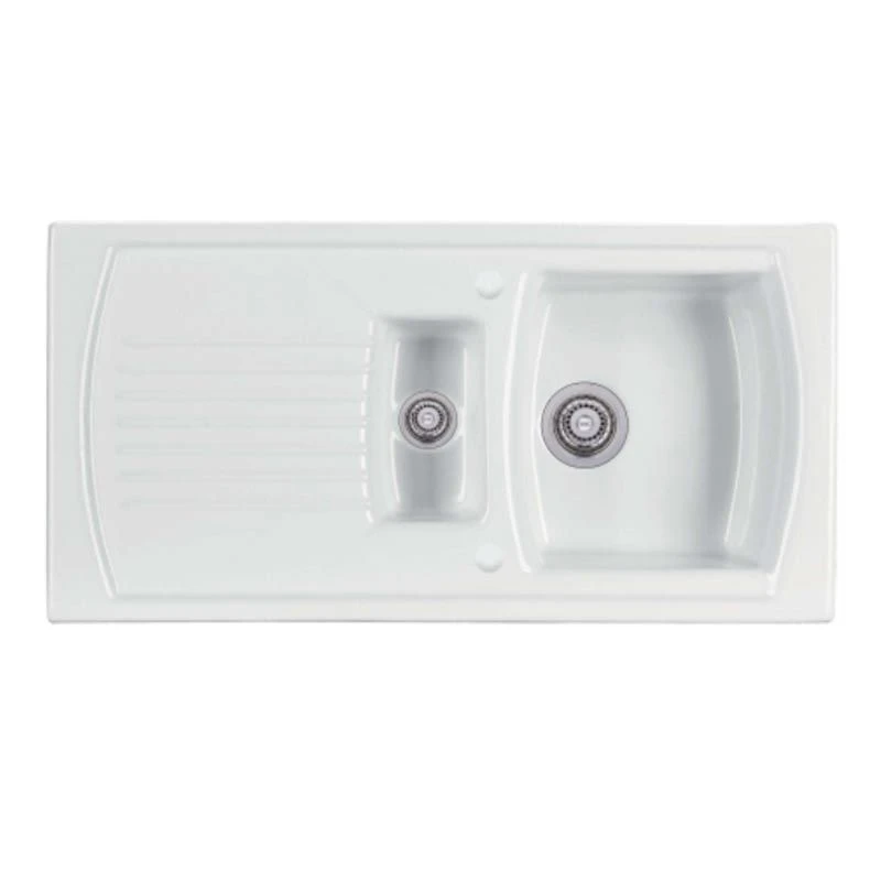 Thomas Denby Sonnet 1.5 Bowl Reversible Ceramic Kitchen Sink 1.5 Bowl & Drainer - White - SO15BWT 1 Thomas Denby Sonnet 1.5 Bowl Reversible Ceramic Kitchen Sink 1.5 Bowl & Drainer - White - SO15BWT