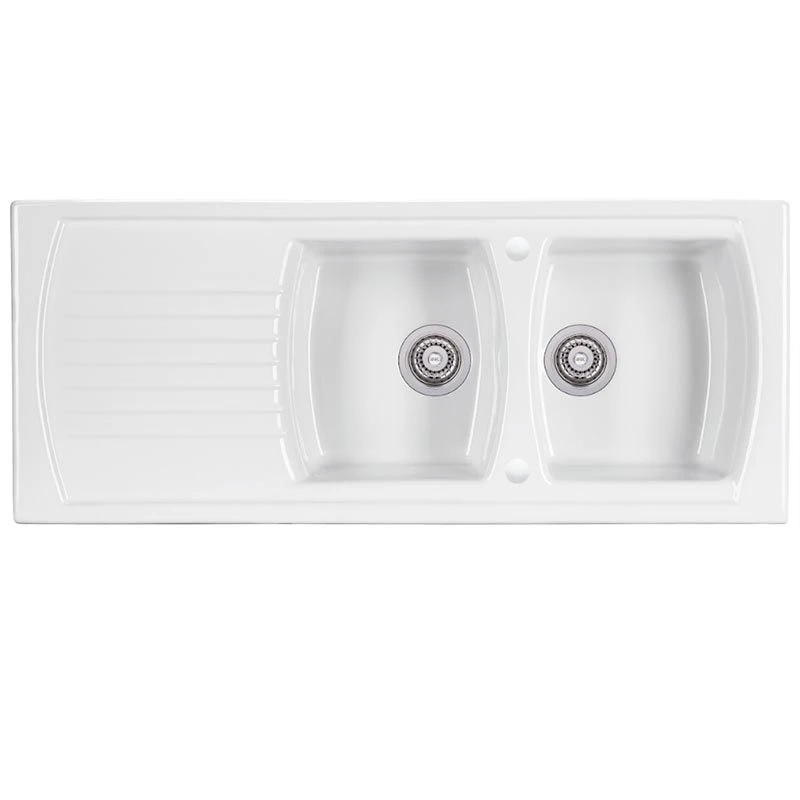 Thomas Denby Sonnet Ceramic Double Bowl Kitchen Sink & Drainer - Reversible - White - SO2BDWT 1 Thomas Denby Sonnet Ceramic Double Bowl Kitchen Sink & Drainer - Reversible - White - SO2BDWT