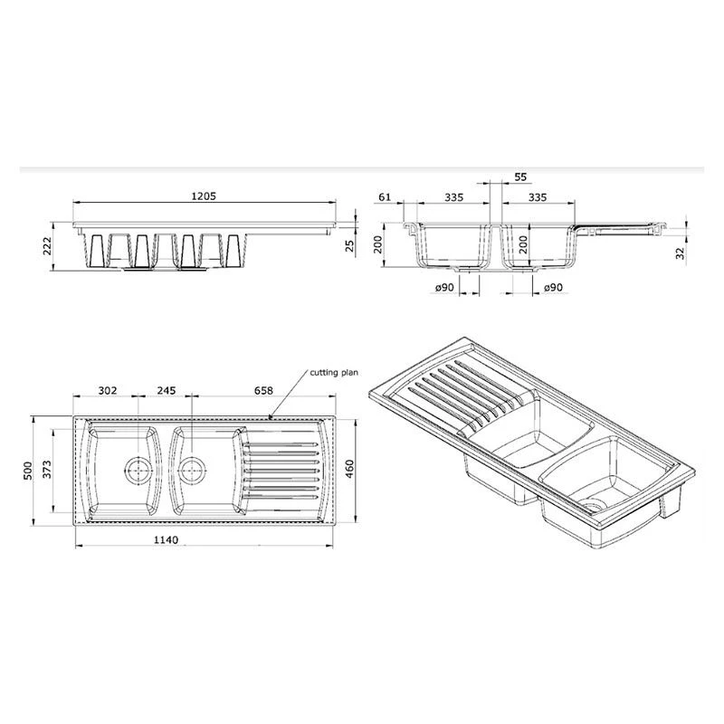 Thomas Denby Sonnet Ceramic Double Bowl Kitchen Sink & Drainer - Reversible - White - SO2BDWT 2 Thomas Denby Sonnet Ceramic Double Bowl Kitchen Sink & Drainer - Reversible - White - SO2BDWT - Image 2