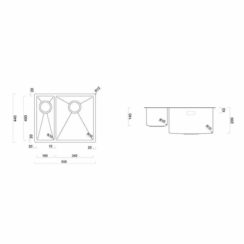 Rangemaster Spectra 1.5 Bowl Stainless Steel Kitchen Sink - Graphite - SPE3416LGR/ 2 Rangemaster Spectra 1.5 Bowl Stainless Steel Kitchen Sink - Graphite - SPE3416LGR/ - Image 2