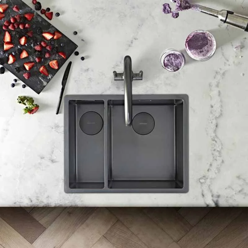 Rangemaster Spectra 1.5 Bowl Stainless Steel Kitchen Sink - Graphite - SPE3416LGR/ 1 Rangemaster Spectra 1.5 Bowl Stainless Steel Kitchen Sink - Graphite - SPE3416LGR/