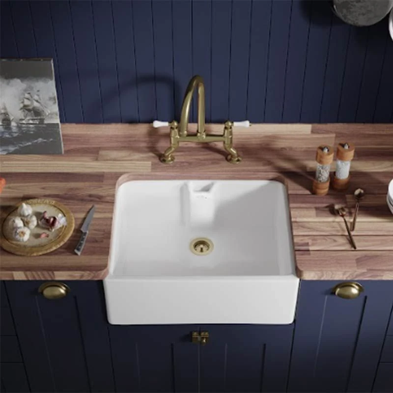 Thomas Denby Norfolk 1 Bowl Ceramic Traditional Sink - White - TNO600 1 Thomas Denby Norfolk 1 Bowl Ceramic Traditional Sink - White - TNO600