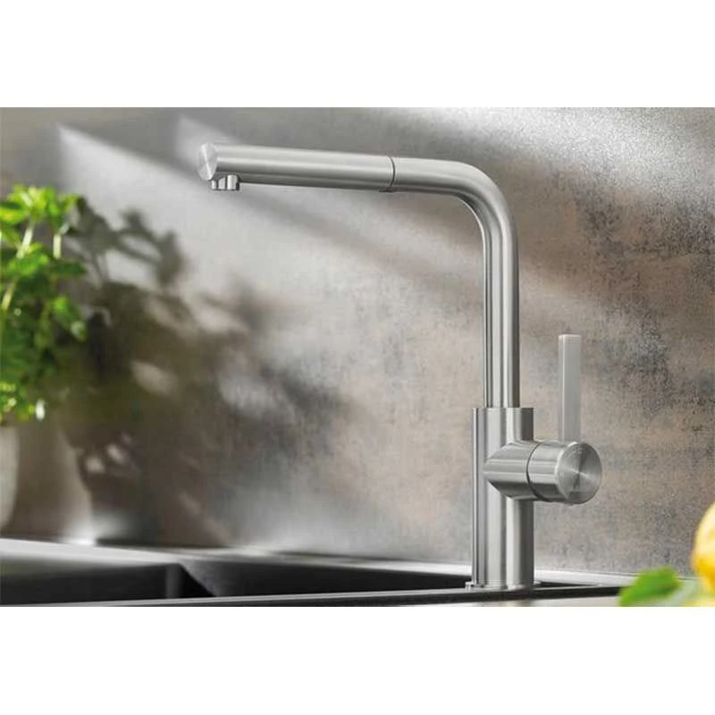 Blanco LANORA-S Single Lever Mixer Tap High Pressure - Brushed Stainless Steel - 523123 2 Blanco LANORA-S Single Lever Mixer Tap High Pressure - Brushed Stainless Steel - 523123 - Image 2