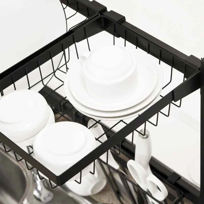 HOMCOM 2 Tier Adjustable Over The Sink Dish Drainer - Black - 801-286V00BK 9 HOMCOM 2 Tier Adjustable Over The Sink Dish Drainer - Black - 801-286V00BK - Image 9
